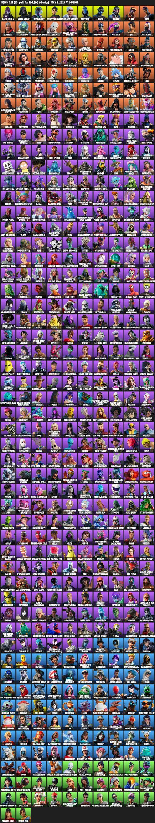 [PC/PSN/XBOX] | 522 skins | Leviathan Axe | Lara Croft | Dark Skully | Darth Vader | Breakpoint | Trinity Trooper | Blizzard Bomber | Sultura | Fixer | Full Access