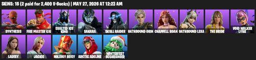[PC/PSN] | 15 skins | Synthesis | FIRE Master Kai | Exalted Ice King | Sakara | Skull Raider | Oathbound Orin | Chappell Roan | Oathbound Lexa | Full Access