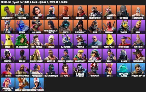 [PC/PSN/XBOX] | 53 skins | 500 V-bucks | Travis Scott | Sentinel | Rox | Catalyst | Hybrid | Vendetta | The Scientist | Drift | Enforcer | Ragnarok | Full Access