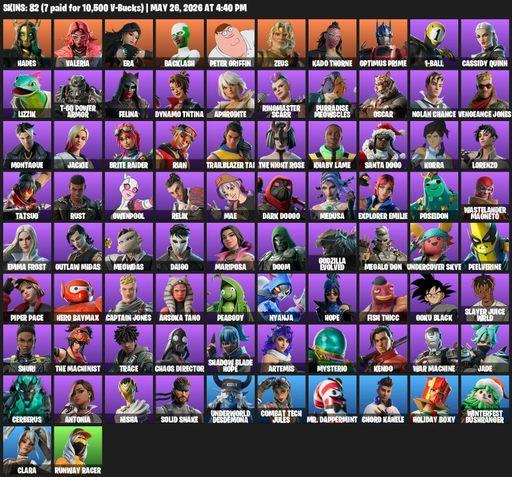 [PC/XBOX] | 82 skins | Hades | Valeria | Era | Backlash | Peter Griffin | Zeus | Kado Thorne | Optimus Prime | 1-Ball | Cassidy Quinn | Lizzik | Full Access