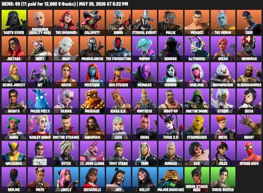 [PC/XBOX] | 69 skins | Darth Vader | Paradigm (Reality-659) | The Imagined | Calamity | Ronin | Eternal Knight | Malik | Menace | The Origin | Fade | Full Access