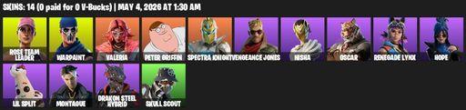 [PC/PSN/XBOX] | 14 skins | OG STW | Rose Team Leader | Warpaint | Valeria | Peter Griffin | Spectra Knight | Vengeance Jones | Nisha | Oscar | Full Access