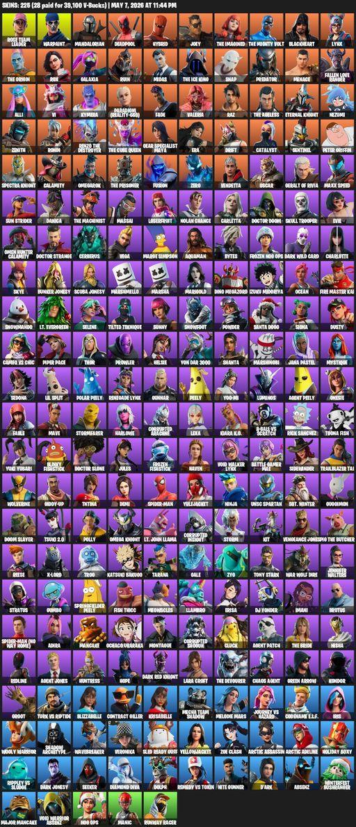 [PC] | 225 skins | OG STW | Lara Croft | Rose Team Leader | Warpaint | Mandalorian | Deadpool | Hybrid | Joey | The Imagined | The Mighty Volt | Full Access