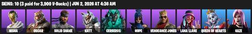 [PC/PSN/XBOX] | 10 skins | Nisha | Oscar | Solid Snake | Katt | Cerberus | Hope | Vengeance Jones | Lana Llane | Queen of Hearts | Haze | Stun Knife | Full Access