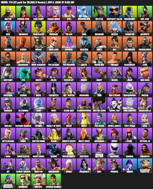 [PC/PSN/XBOX] | 114 skins | Leviathan Axe | Lara Croft | Kratos | Modena Icon | Harley Quinn | Ryu | Diamond Diva | Crystal | Contract Giller | Full Access