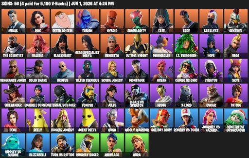 [PC/PSN/XBOX] | 56 skins | 1000 V-bucks | Midas | Rox | Peter Griffin | Fusion | Hybrid | Singularity | Fate | Fade | Catalyst | Sentinel | Full Access