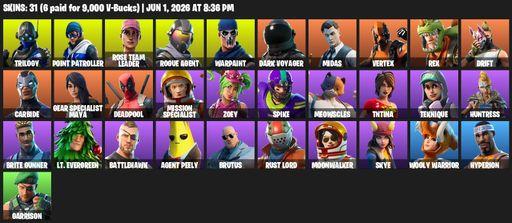 [PC/XBOX] | 31 skins | Take The L | OG STW | Trilogy | Point Patroller | Rose Team Leader | Rogue Agent | Warpaint | Dark Voyager | Midas | Vertex | Full Access