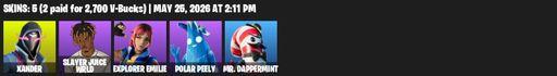 [PC/XBOX] | 5 skins | Xander | Slayer Juice WRLD | Explorer Emilie | Polar Peely | Mr. Dappermint | Sigil of the Empire | Utility Claymore | Full Access