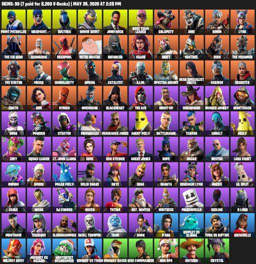 [PC/XBOX] | 99 skins | OG STW | Omega | Lara Croft | Point Patroller | Warpaint | Sultura | Rogue Agent | John Wick | Rose Team Leader | Calamity | Full Access