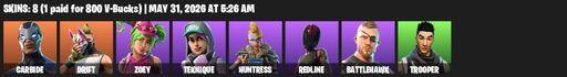 [PC/PSN/XBOX] | 8 skins | Carbide | Drift | Zoey | Teknique | Huntress | Redline | Battlehawk | Trooper | Rift Edge | Gale Force | Balloon Axe | Full Access