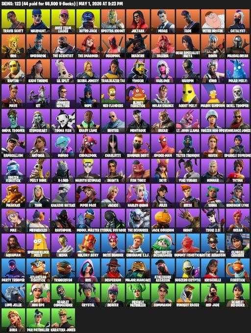 [PC] | 123 skins | OG STW | Travis Scott | Warpaint | Rose Team Leader | Astro Jack | Spectra Knight | Joltara | Midas | Fade | Peter Griffin | Full Access