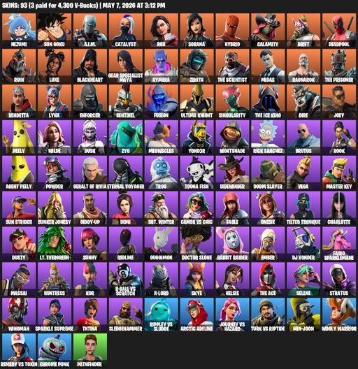 [PC/XBOX] | 93 skins | Nezumi | Son Goku | A.I.M. | Catalyst | Rox | Sorana | Hybrid | Calamity | Drift | Deadpool | Ruin | Luxe | Blackheart | Full Access